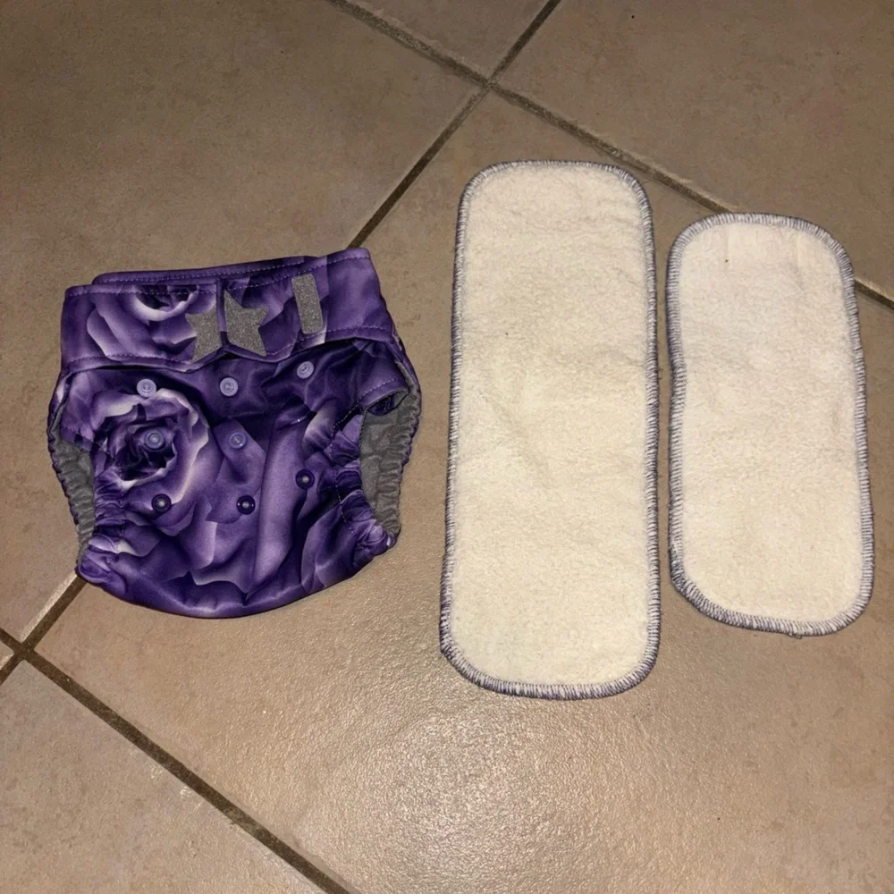 RAGABabe Purple Rose Reusable Diaper Cover with 2 Cotton & Bamboo Inserts